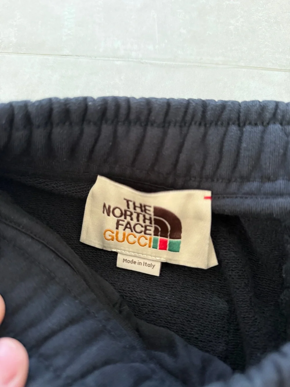 Gucci x TheNorthFace Black Athletic Shorts with Red & Green Side Stripes